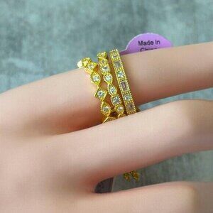 Set of 3 Rings Gold Plated 925 Sterling Silver Rings CZ Sones Sz. 9
